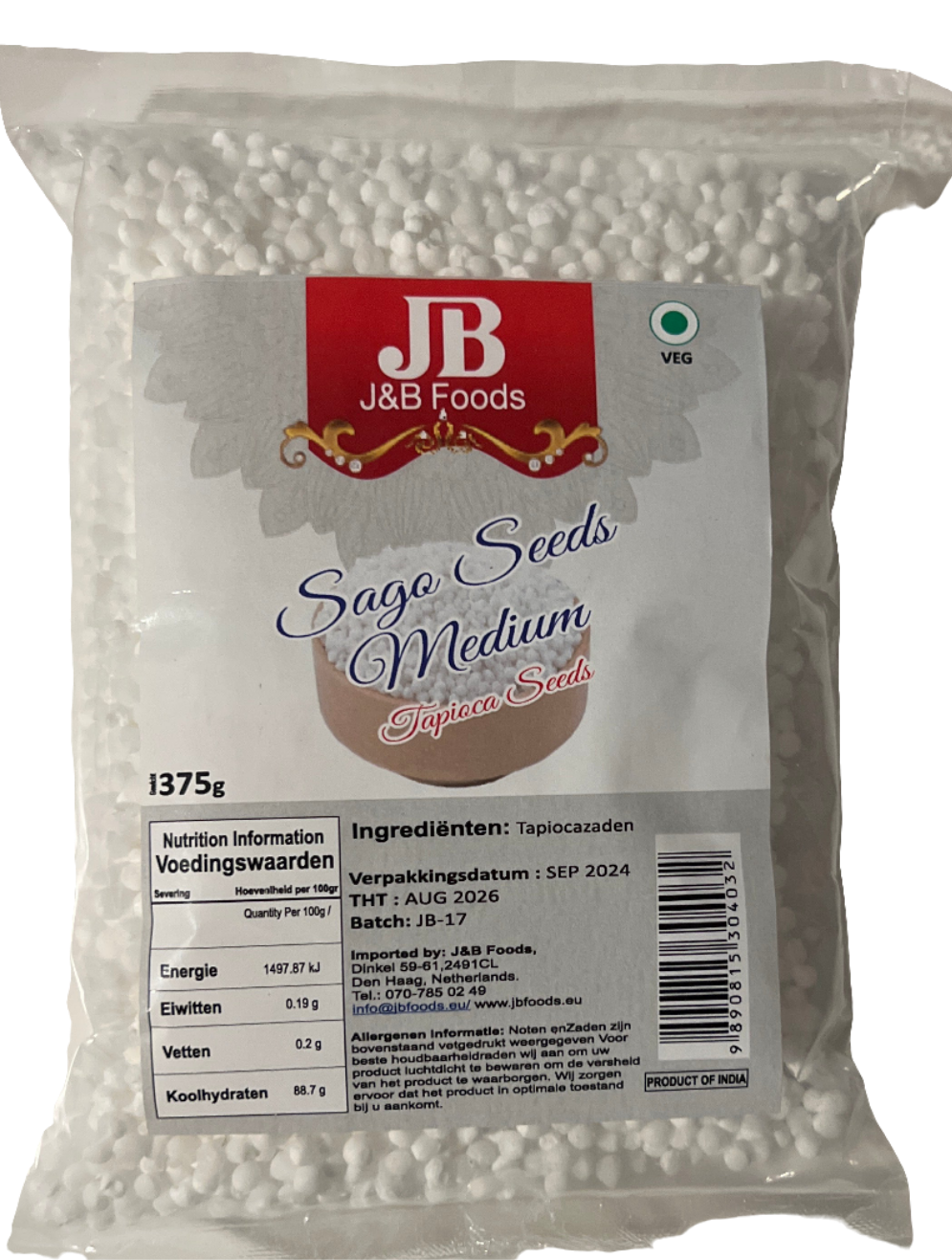 JB Sago Seeds Medium (Sabudana) 375g
