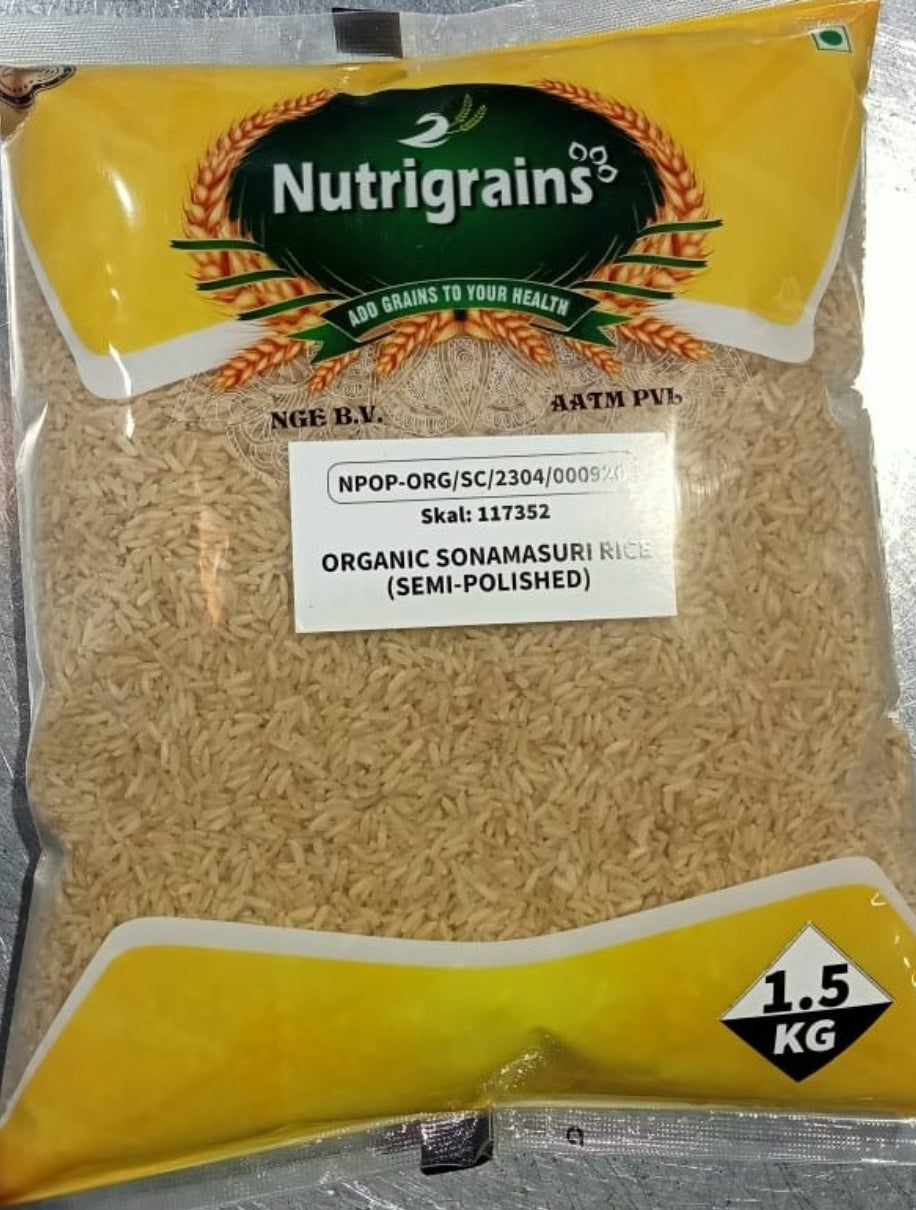 Nutrigrains Organic Sona Masoori Rice (Semi Polished) 1.5kg