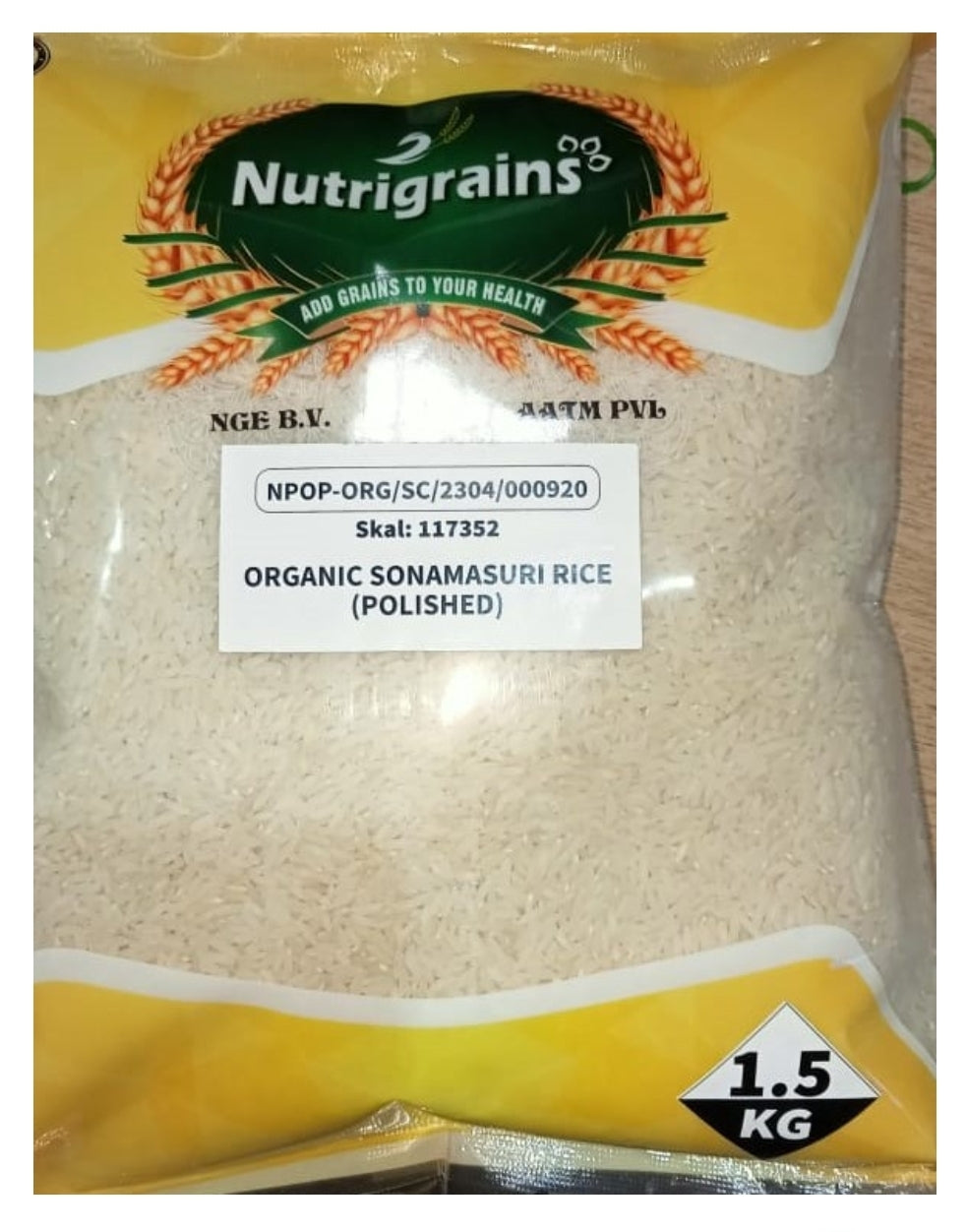 Nutrigrains Organic Sona Masoori Rice 1.5kg